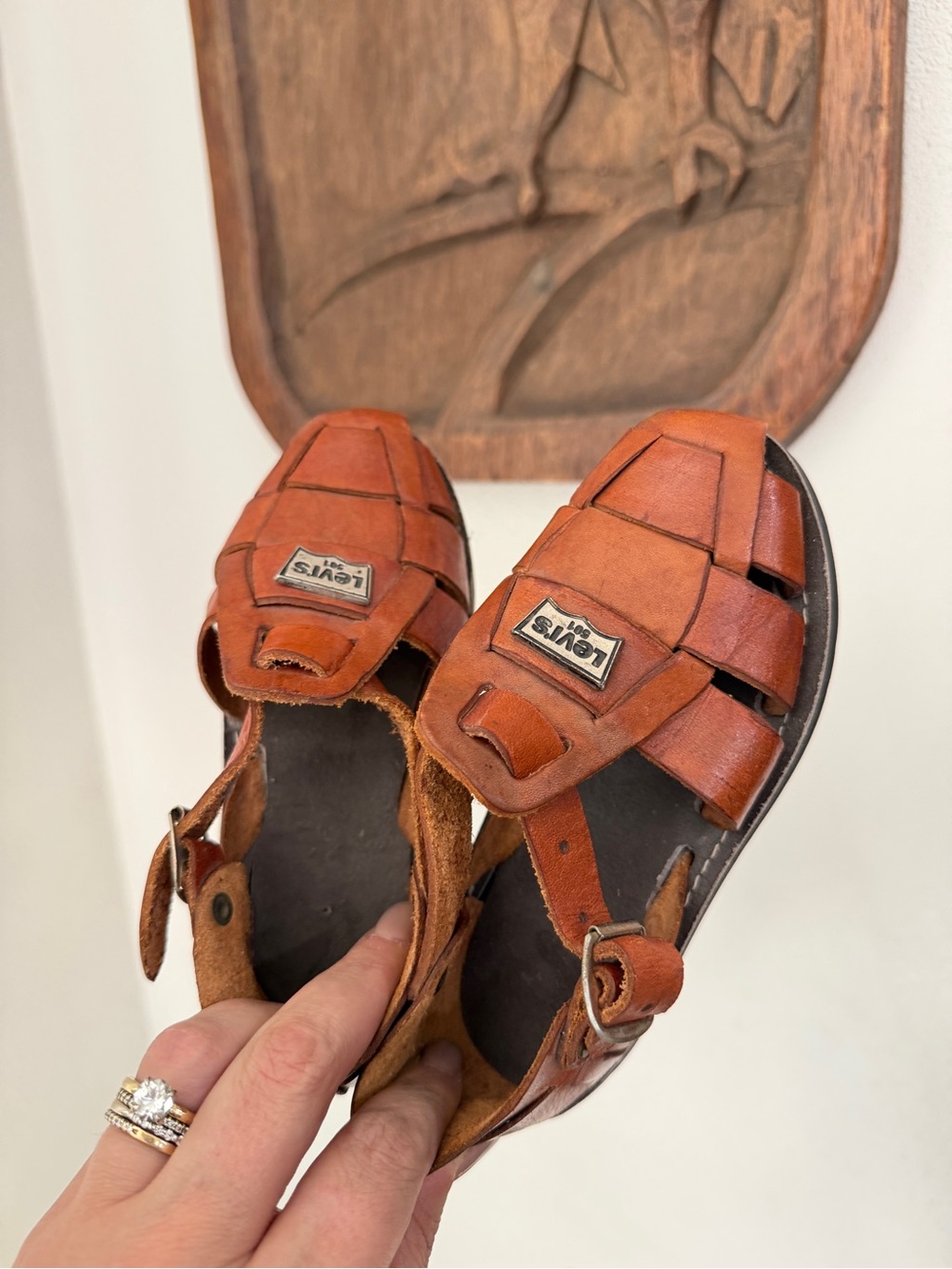 Levi’s Kids Brown Leather Fisherman Sandals Vintage Style Approx Size 9